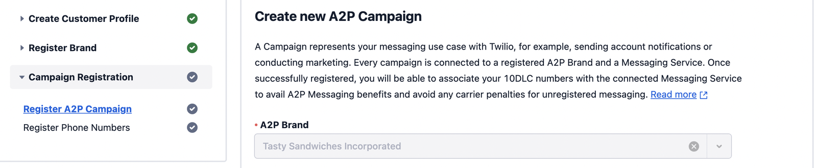 Create new A2P Campaign.