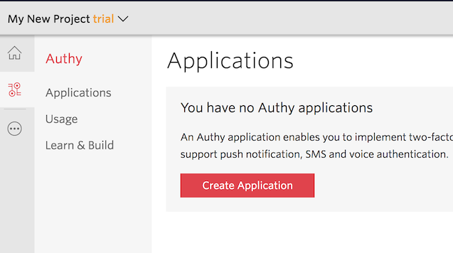 Authy create new application.