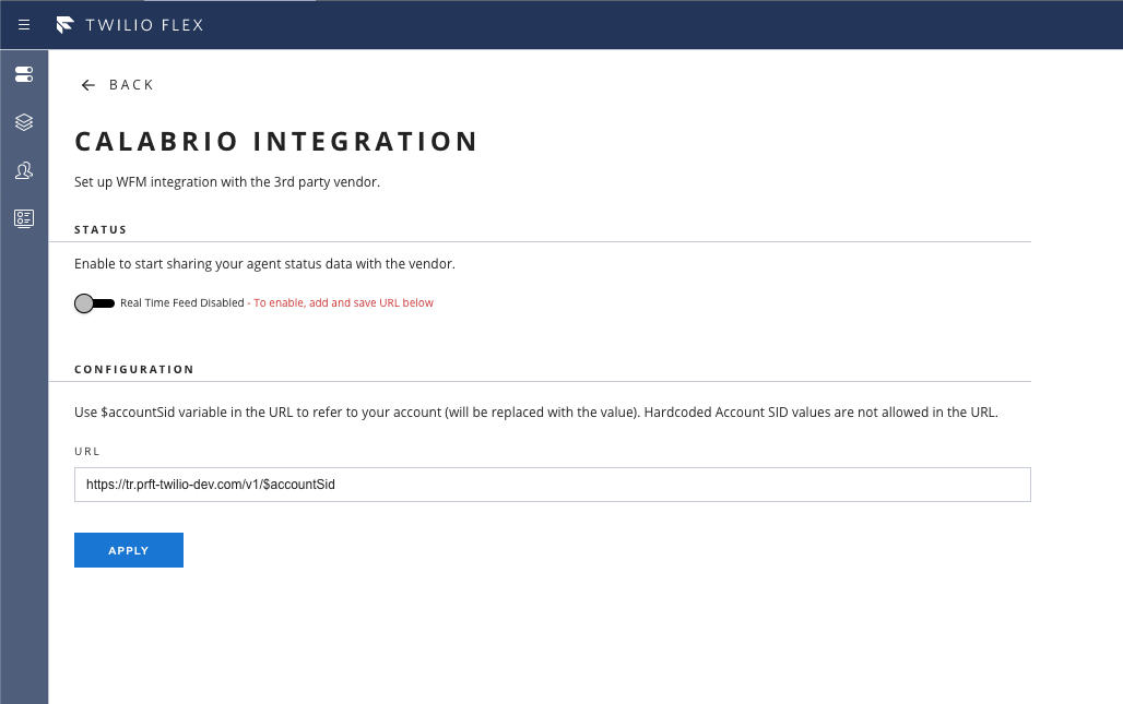 Calabrio ONE Integration Configure Page.