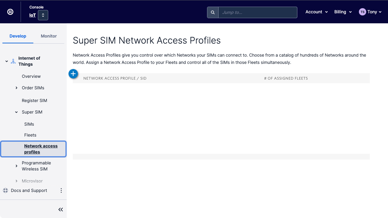 Create a new Network Access Profile in the Twilio Console.