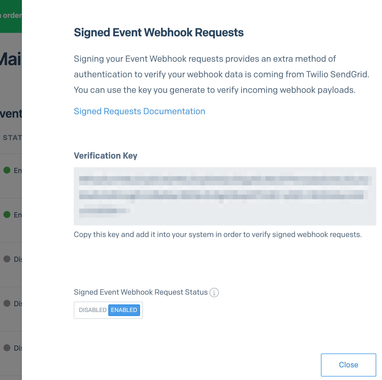 Enable SendGrid Signed Event Webhook Requests.