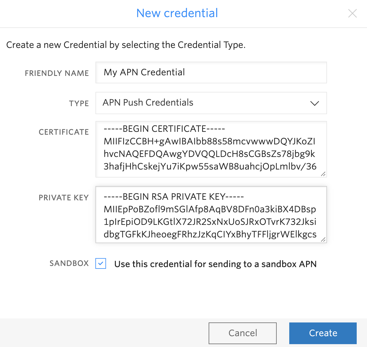 Create APNS Credentials.