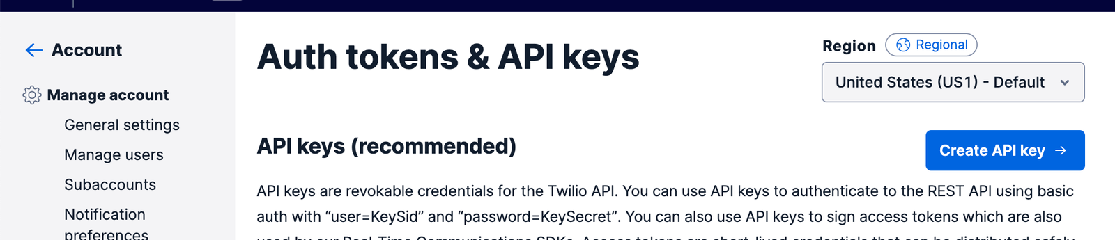 In the API Keys section of the Console, choose the US1 region to see all your API keys in that region.