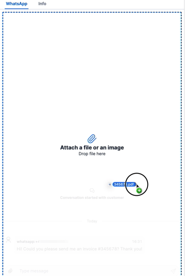 attach file by hovering over conversation.