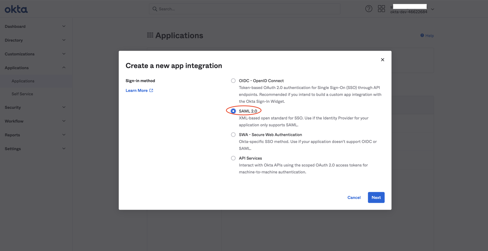 Okta-Create App Integration 2.