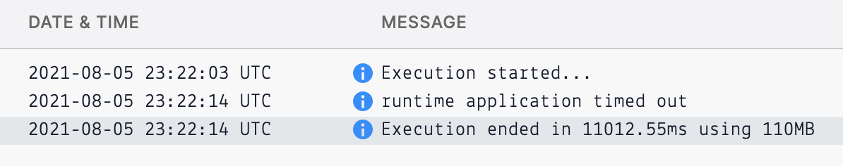 Function timeout in logs.