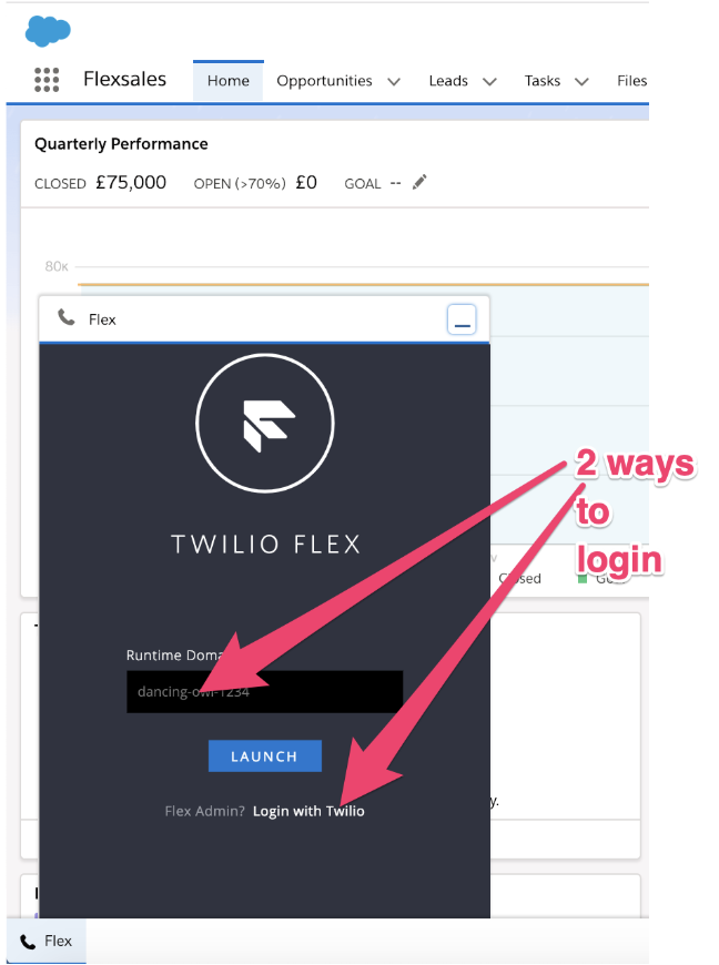 Log in to Twilio Flex via Salesforce.