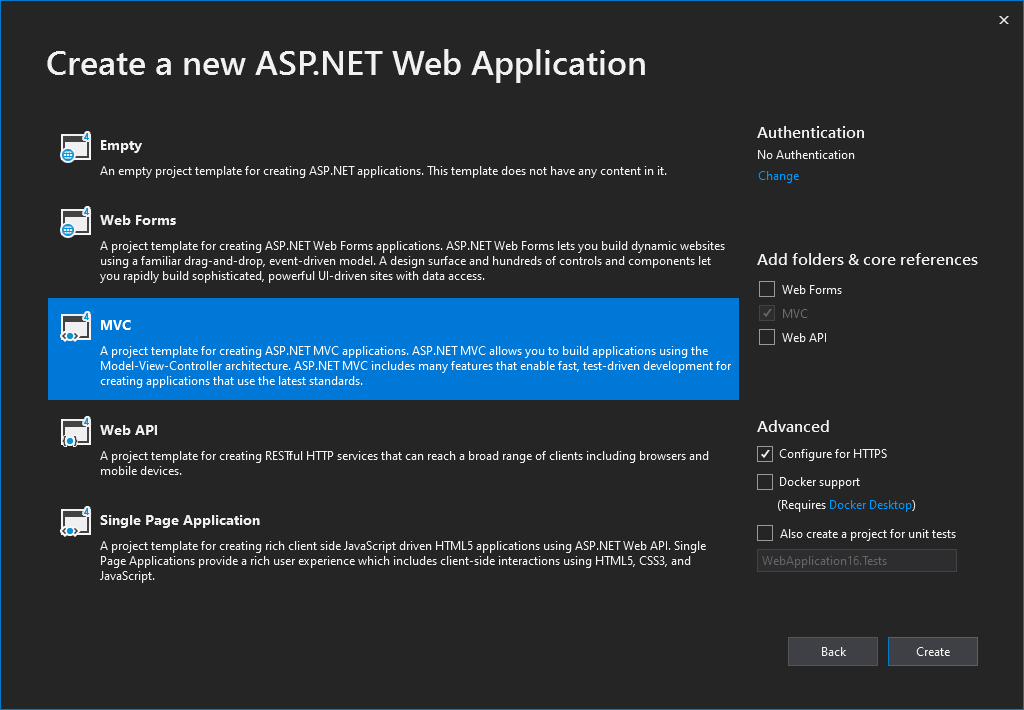 Visual Studio 2019 0 Create a new ASP.NET Web Application.