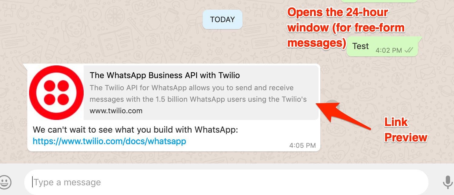 WhatsApp message with link that also displays a preview of the link.