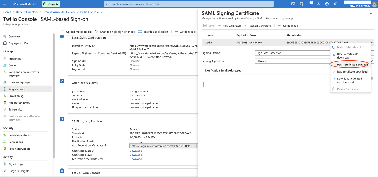 SSO-AzureAD-Download Certificate 1.