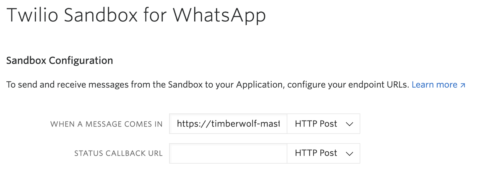 Configure WhatsApp Sandbox Webhook.