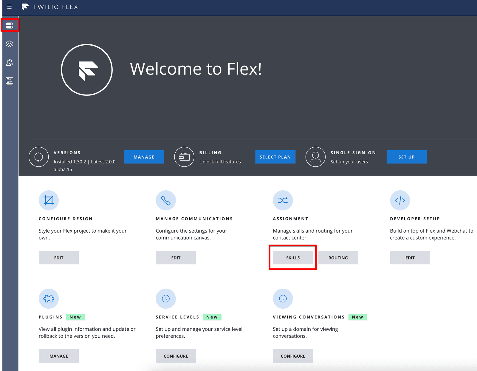 flex admin view - go to assignment, skills section.