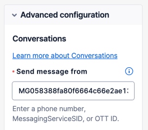 Advanced configuration for sending messages with options for phone number or service ID.