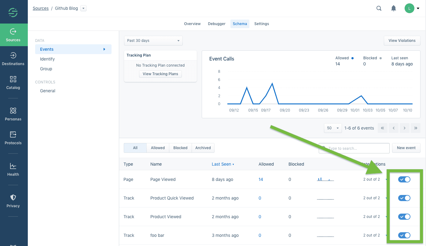 Event filter toggles.