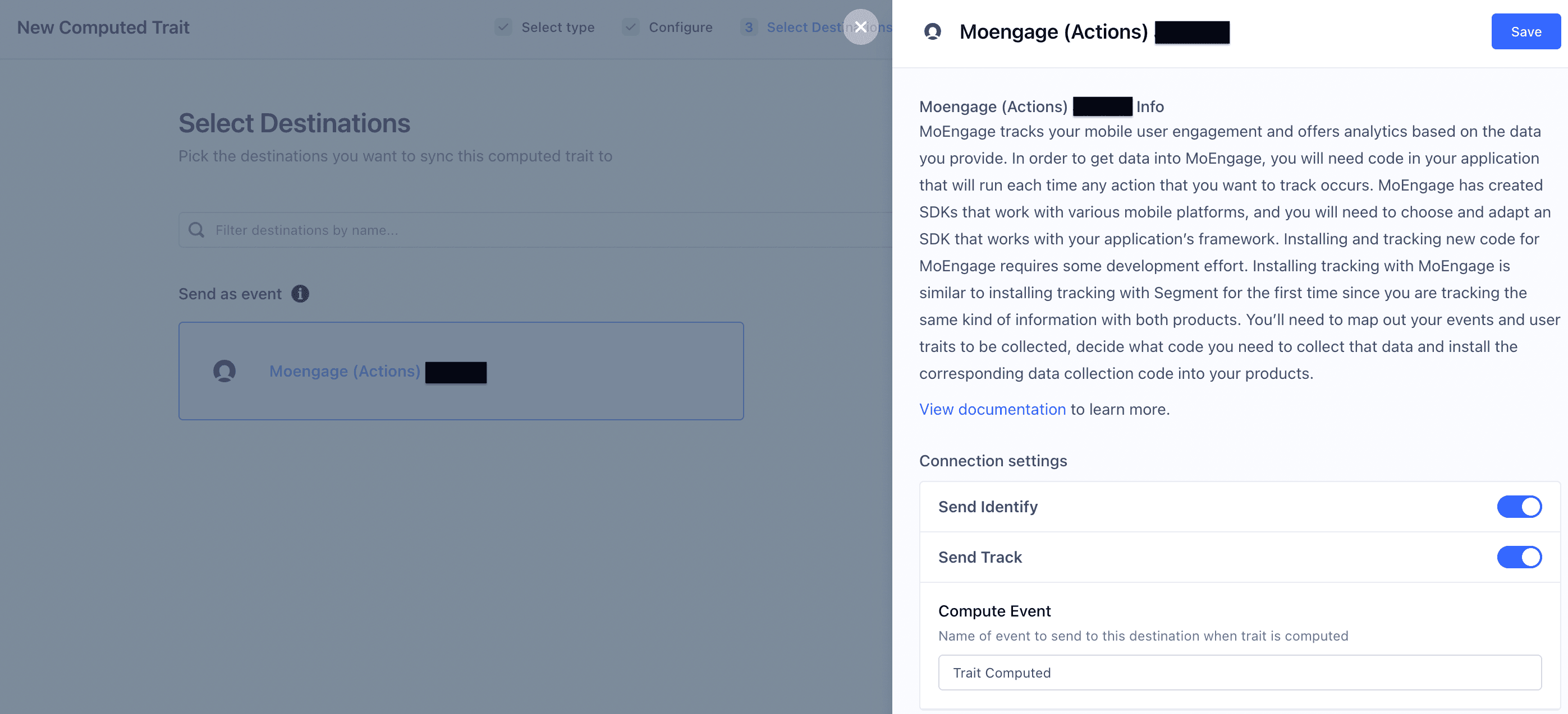 Screenshot of MoEngage (Actions) destination page in Segment.