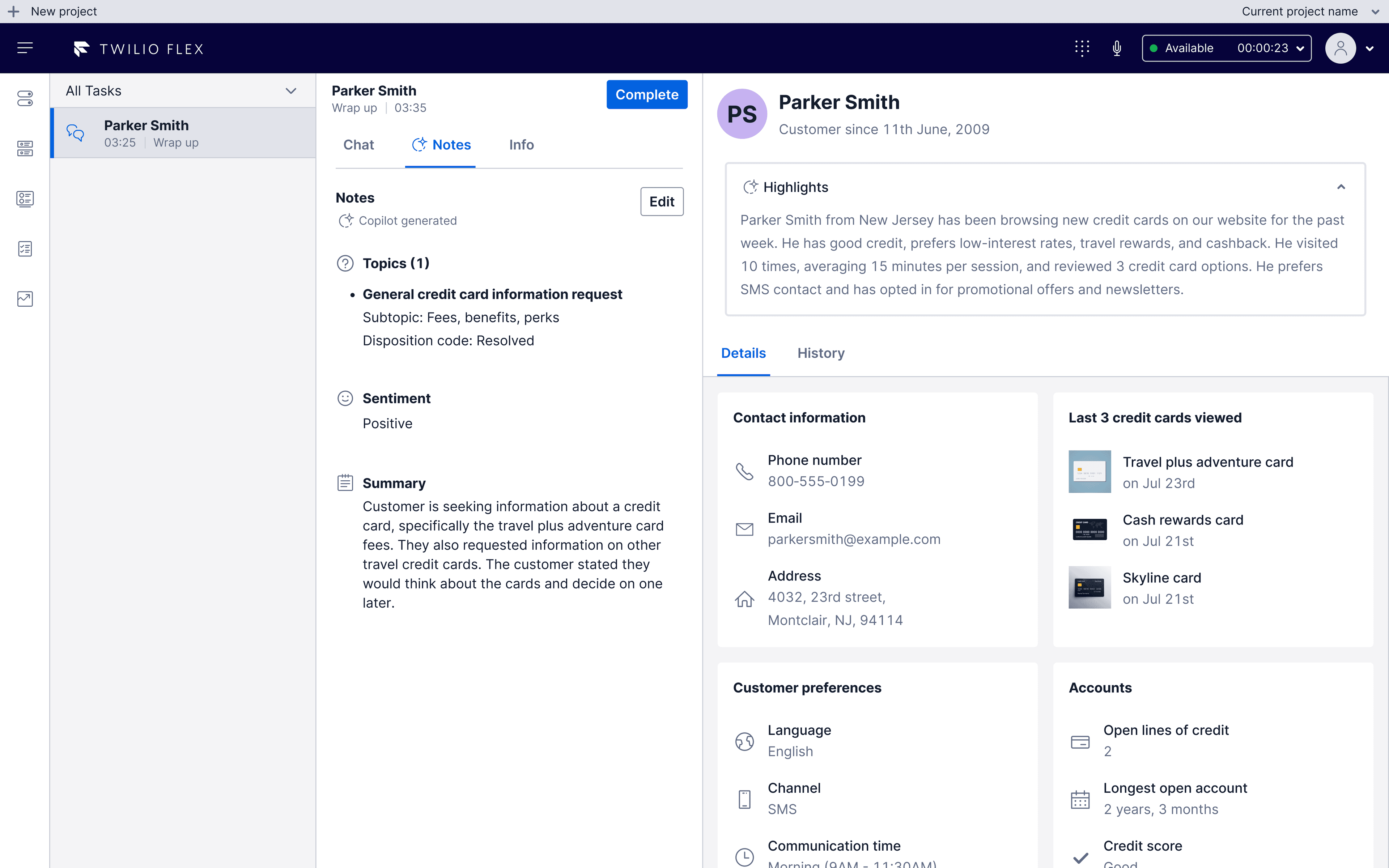 Wrap-up and highlights in agent view.