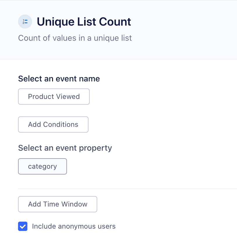 The unique list count builder.
