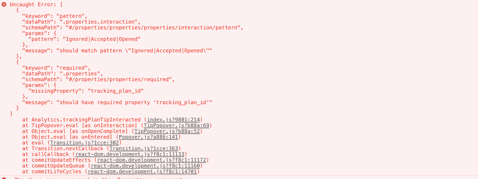 Example run-time validation warnings.