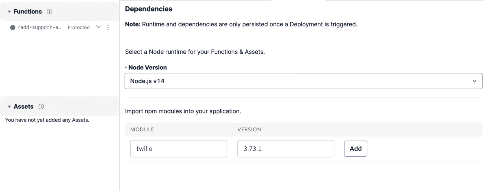 Twilio Studio Tutorial Conversations Function Dependencies.