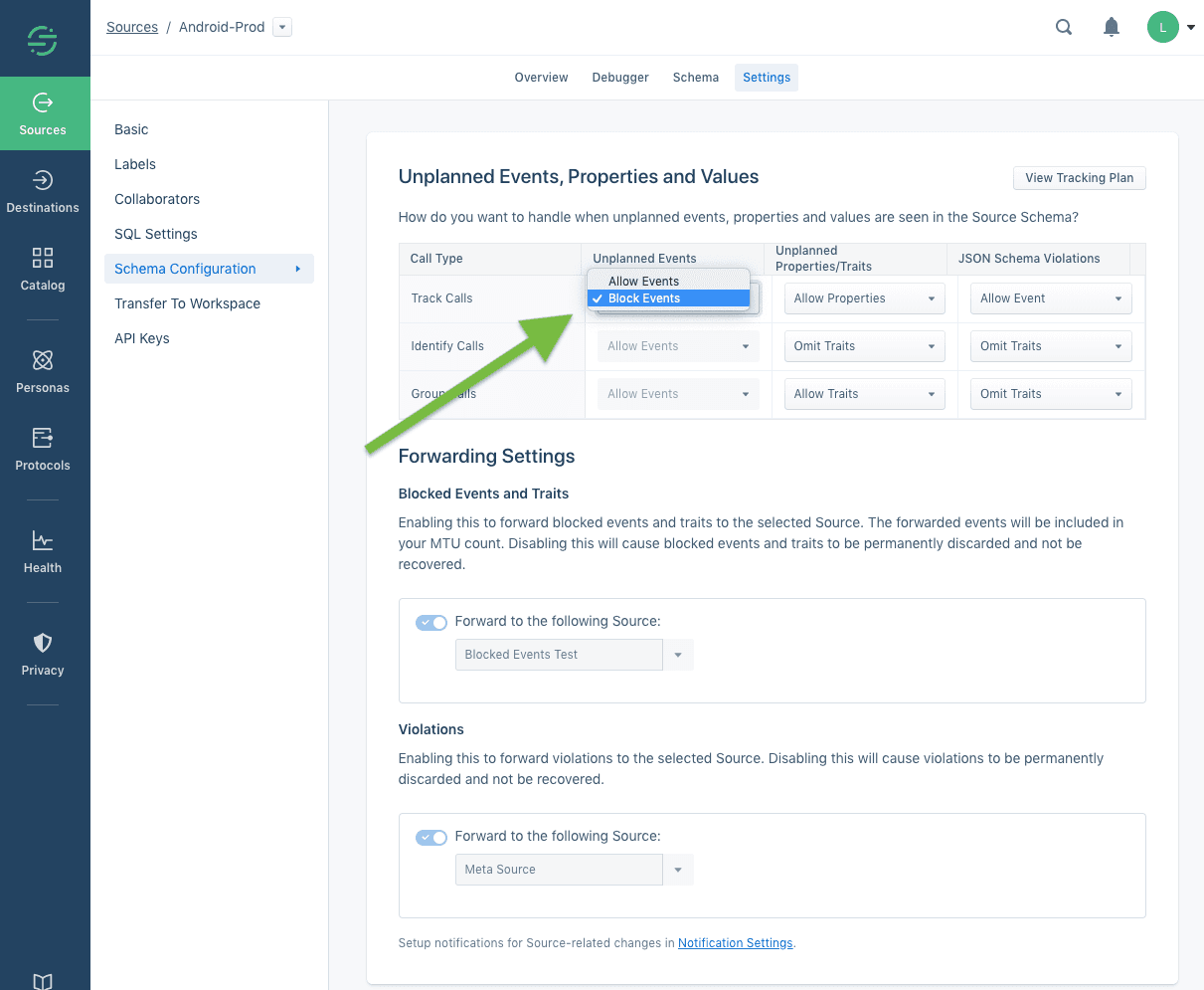 Schema Configuration section of a source's Settings page.