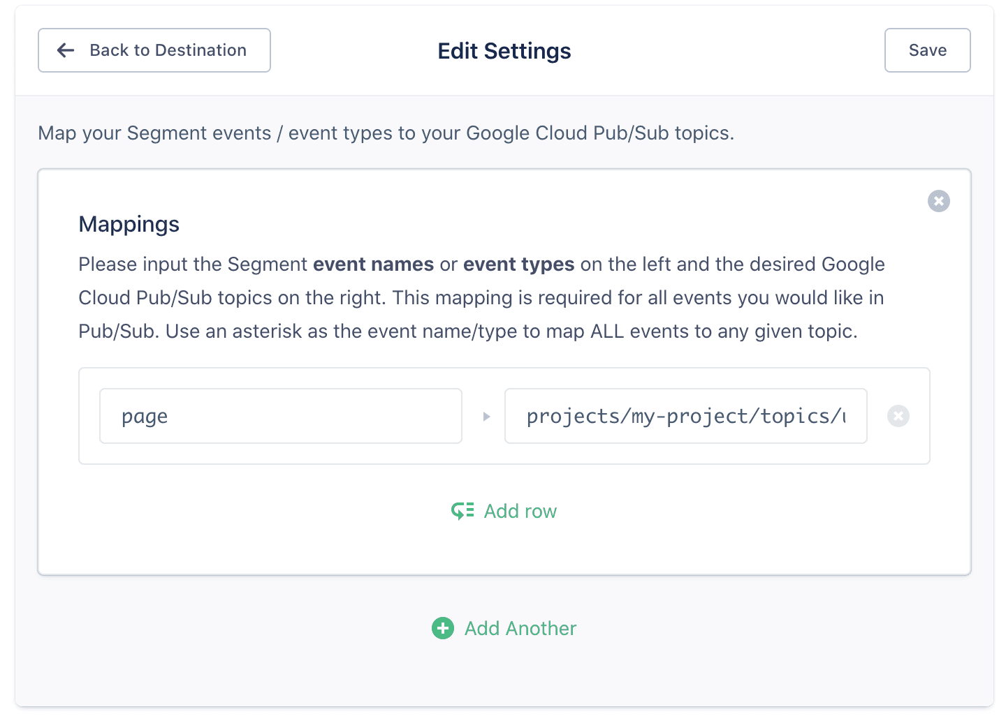 page event mapping screenshot.