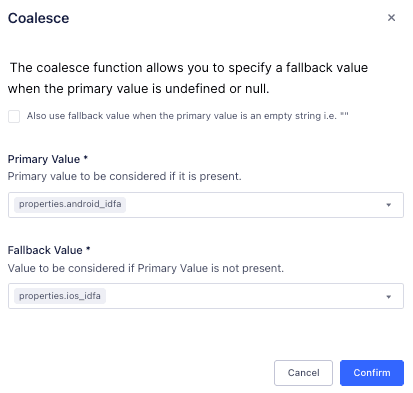 Coalesce function with Primary Value and Fallback Value defined.