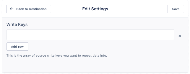 A screenshot of the Write Keys field in the Repeater destination settings page.