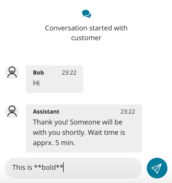 WebChat showing a conversation with markdown support in input field.