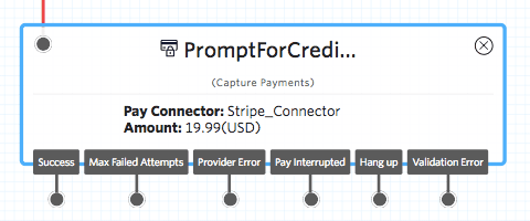Capture Payments widget with Stripe connector and amount 19.99 USD.