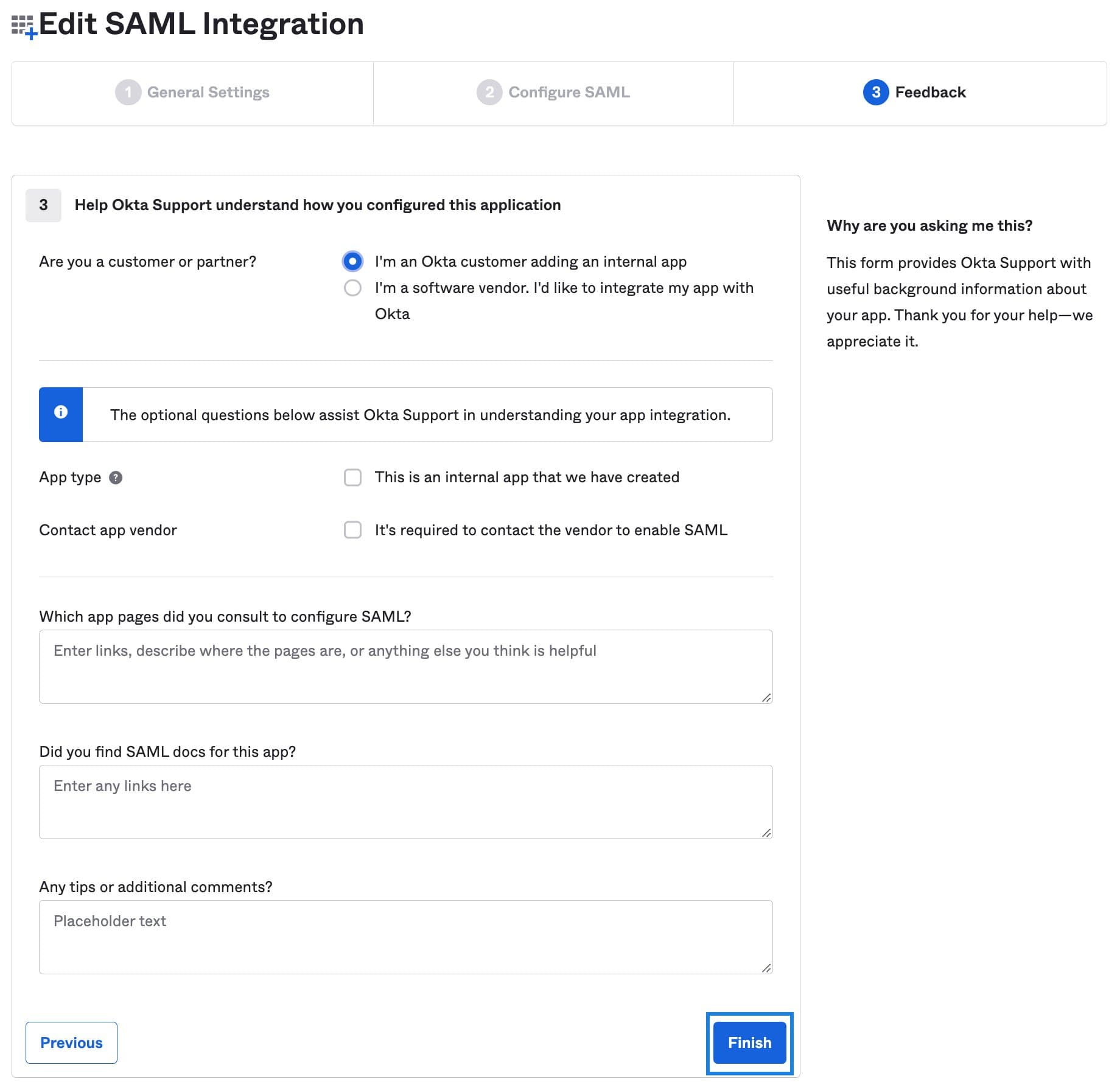 The Okta Feedback tab in a manually integrated Twilio SendGrid integration.