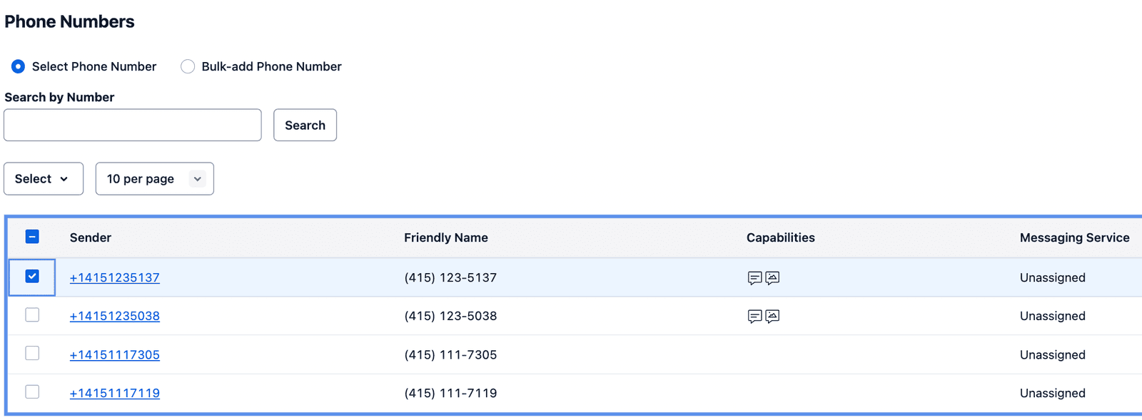 Phone number +14151235137 linked to Sole Proprietor A2P Messaging Service.