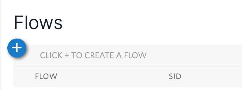 Button to create a new flow with plus icon in Flows section.