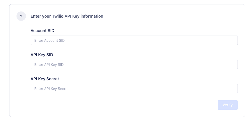 Entering Twilio API key into Engage.