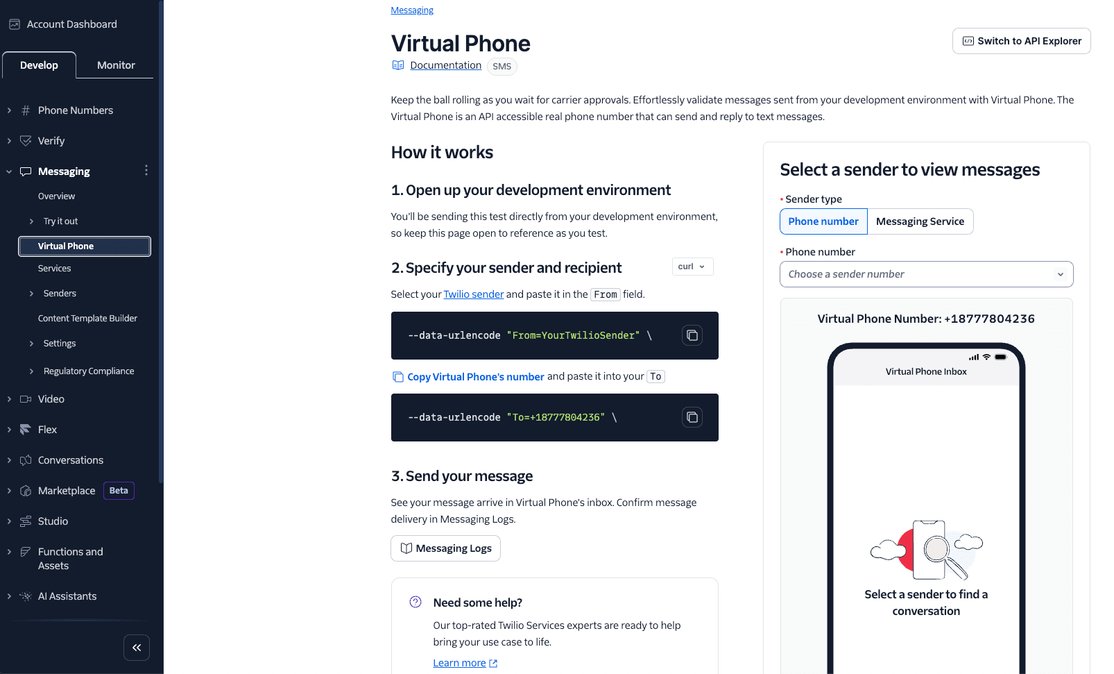 Test SMS messaging with the Virtual Phone | Twilio
