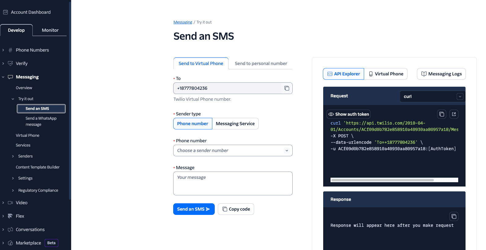Test SMS messaging with the Virtual Phone | Twilio