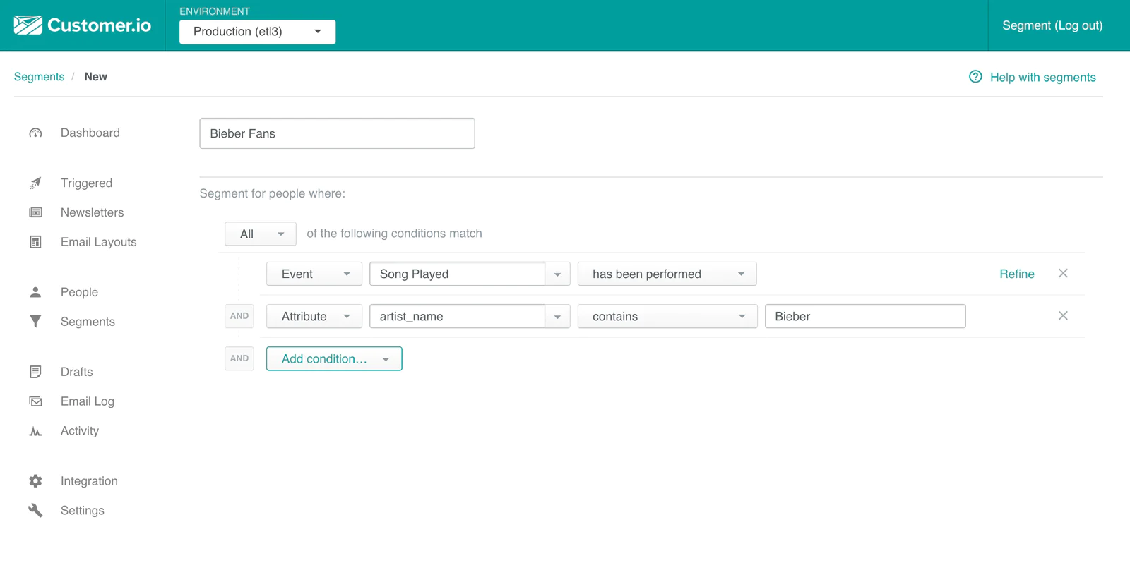 Customers.io view songs played Customers.io view songs played