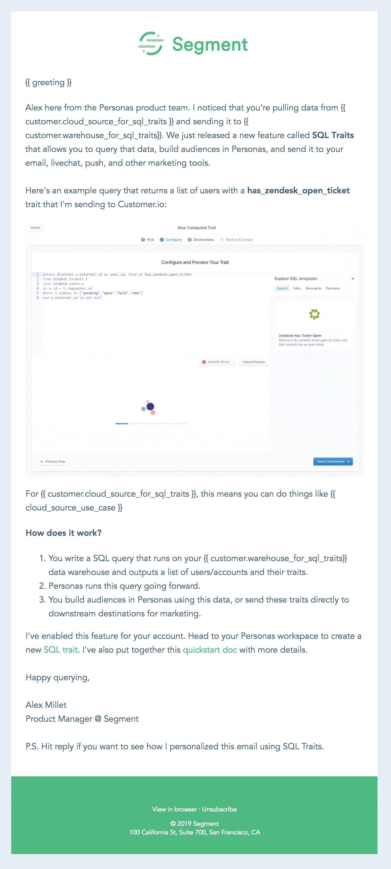 liquid-screenshot-1.jpg Templated version of the SQL Traits email using personalization placeholders and links to a quickstart doc.