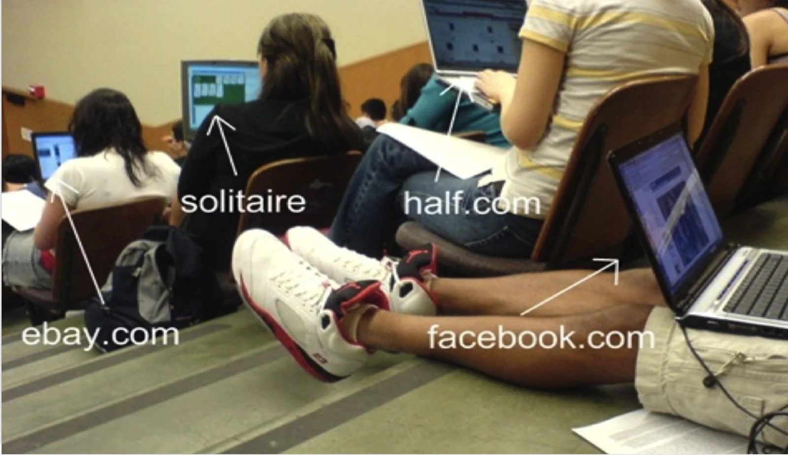 Students sitting in a classroom browsing the web Students sitting in a classroom browsing the web
