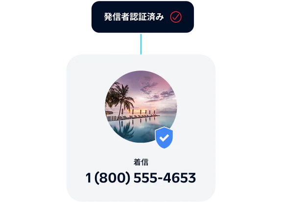 Verified incoming call from 1(800)555-4653 with a background image of palm trees and a swimming pool.