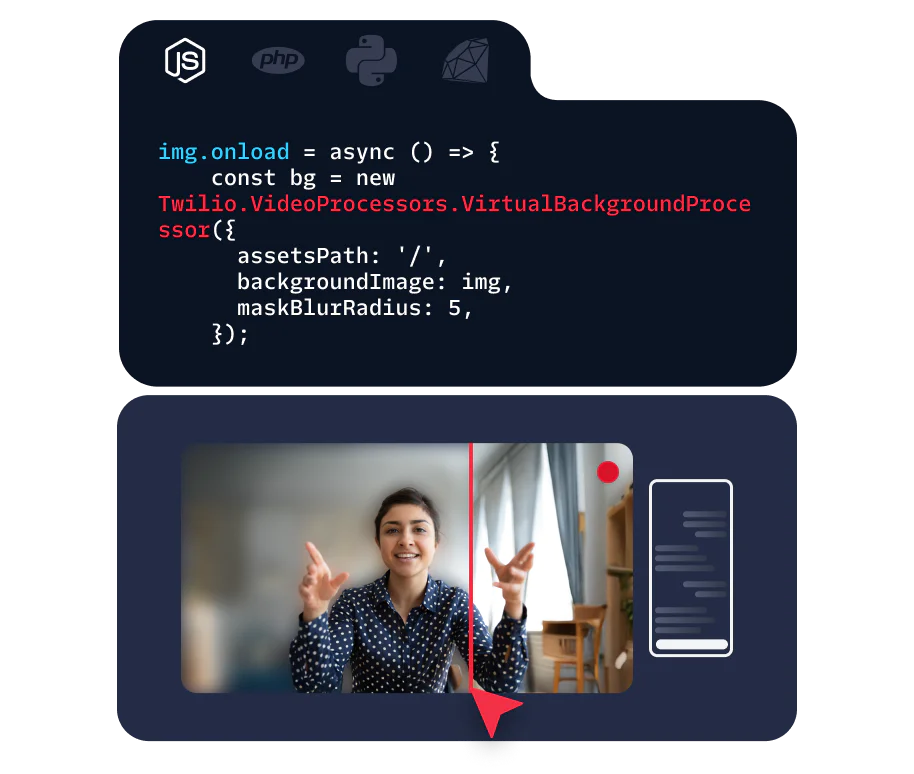 Async Function for Virtual Background Processing Code snippet showing async function for setting a virtual background using Twilio.