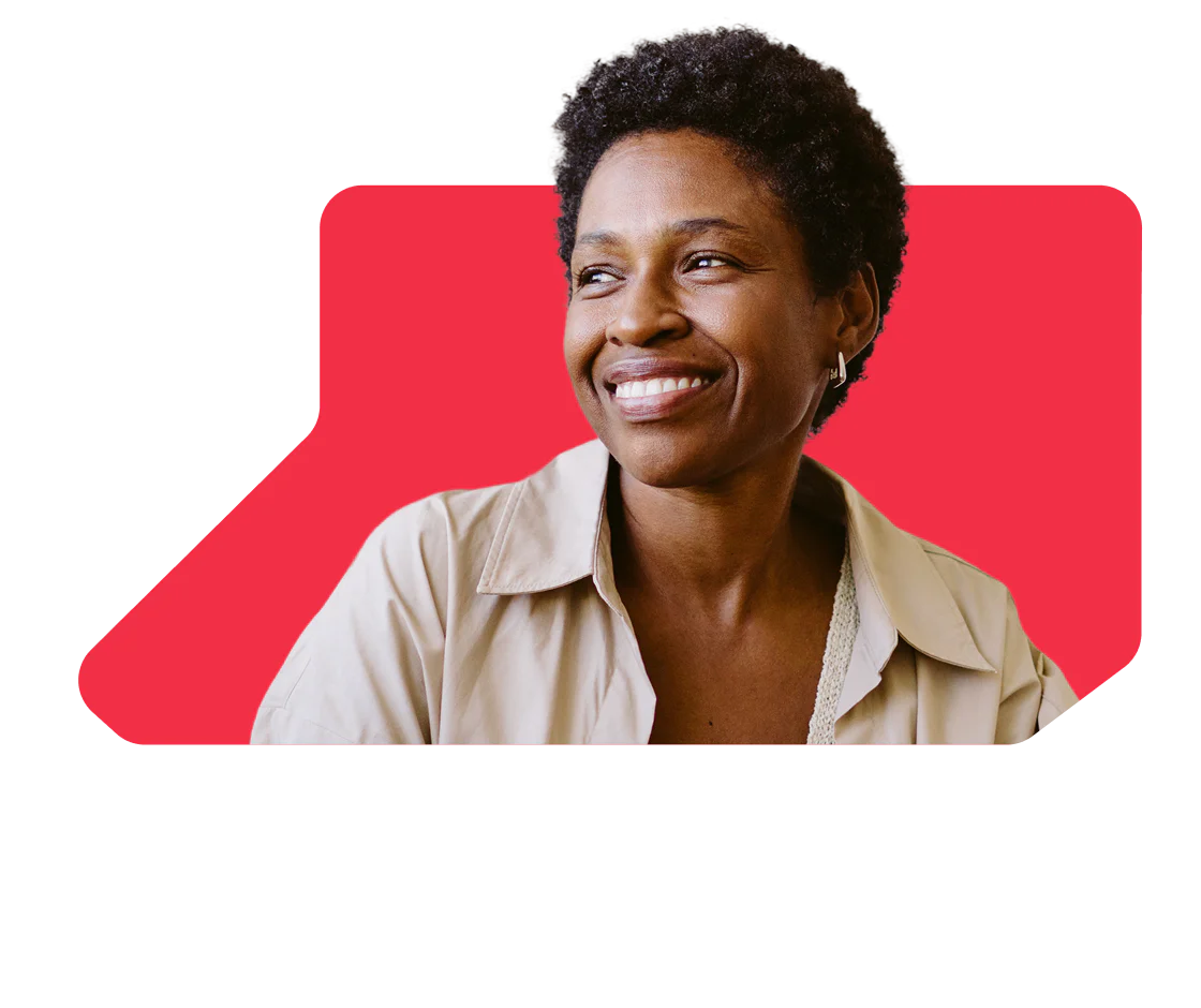 Smiling woman with a message about hotel reservation and parking.