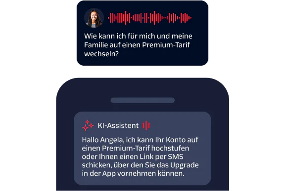 Chat interface showing user asking about premium plan upgrade and AI agent responding with options