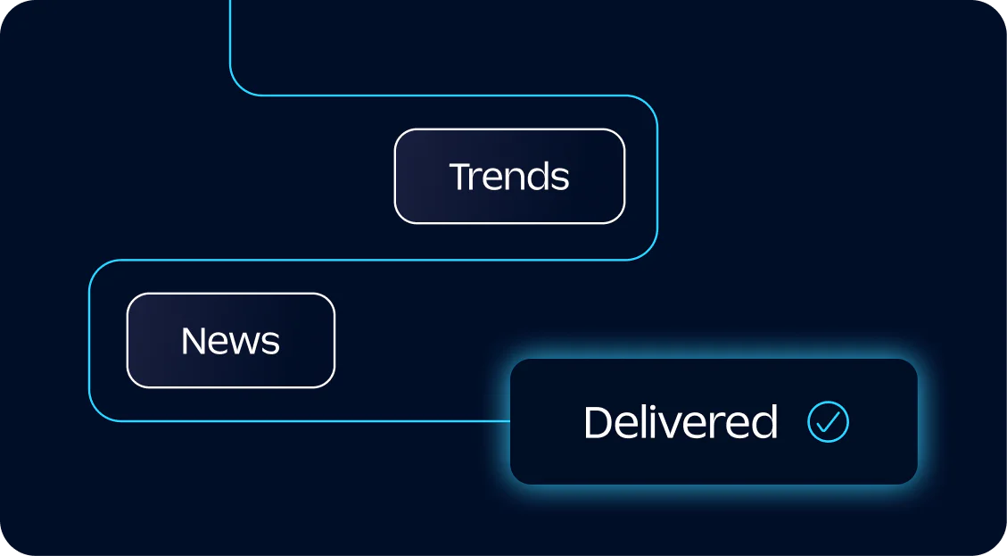 Data Flow Visualization in Dark Mode Flowchart showing News and Trends leading to Delivered on a dark background.