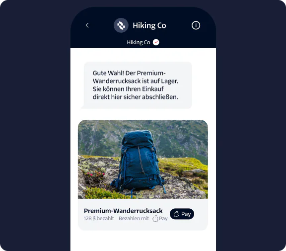 Smartphone screen showing a notification about a Premium Hiking Backpack in stock with an option to buy.