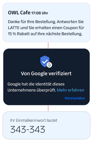 Order Confirmation and Verification Notifications Notifications showing order confirmation from OWL Cafe and Google business verification.