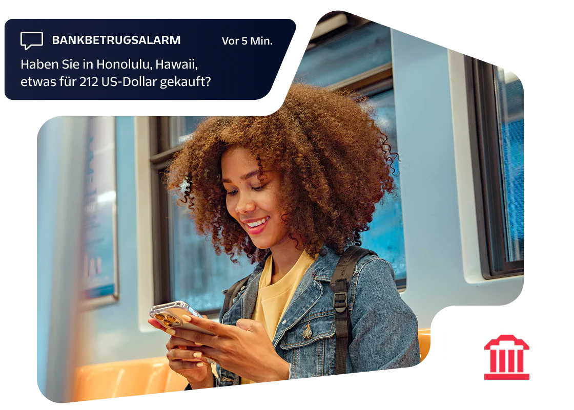 Smiling couple looking at phone with various communication icons overlayed.