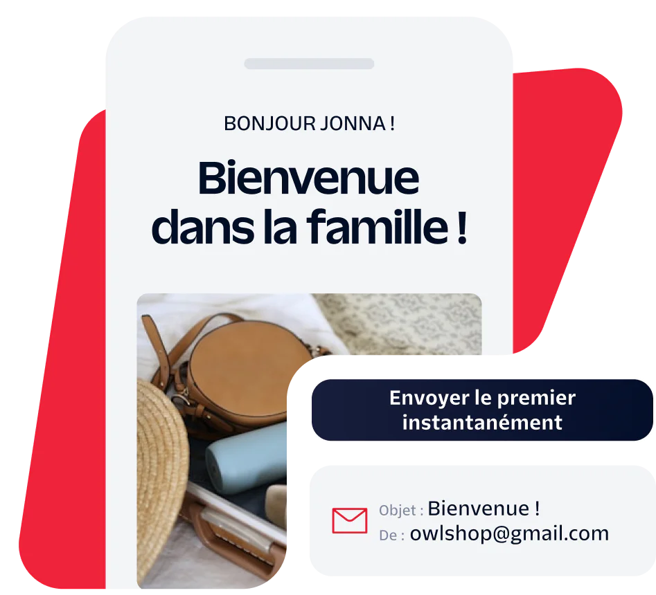 Email welcoming Jonna with a message and a button to send an email from owlshop@gmail.com.