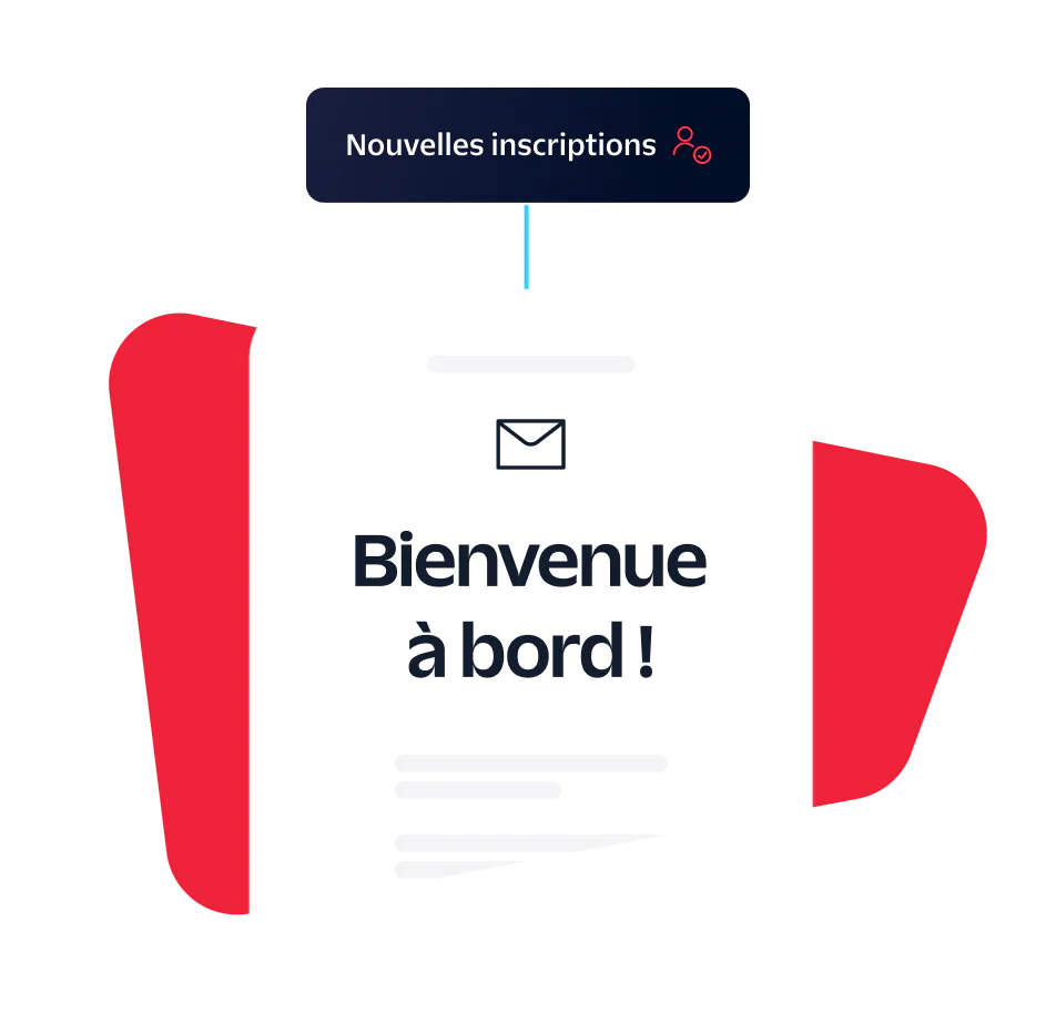 Illustrated notification with text Welcome aboard! and New Signups label above