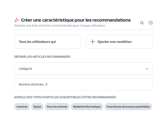 Interface for generating a list of recommended items with conditions for user attributes and item categories.