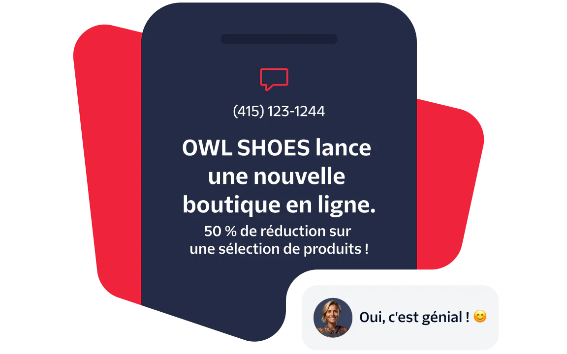 Owl Shoes launching a new online store, selected products are 50% off, customer expressing excitement.